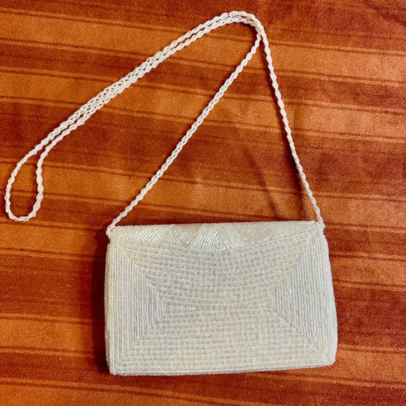 Lisa Loren Vintage Hand Beaded Pearl Evening Bag Bridal Crossbody Ivory - Picture 3 of 11